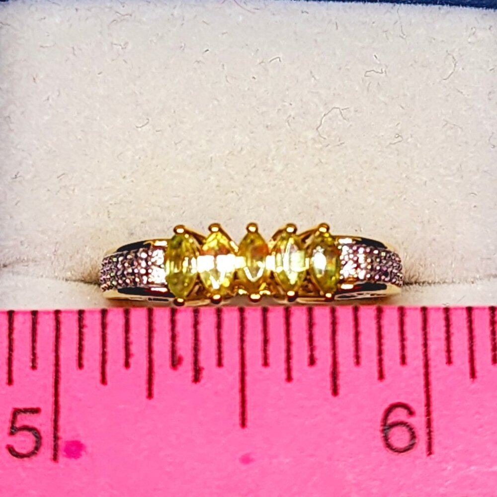 Premium Sphene & White Zircon ring in 18K Yellow Gold over 925 SS sz 8 1.65 tcw - Picture 2 of 6